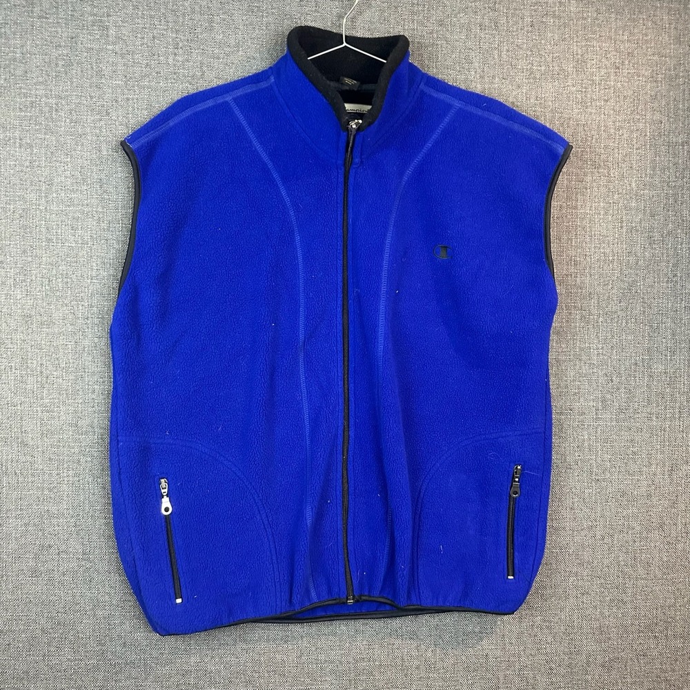 Champion Fleece Vest Mens Large Blue Full Zip Sleeveless Athletic Casual